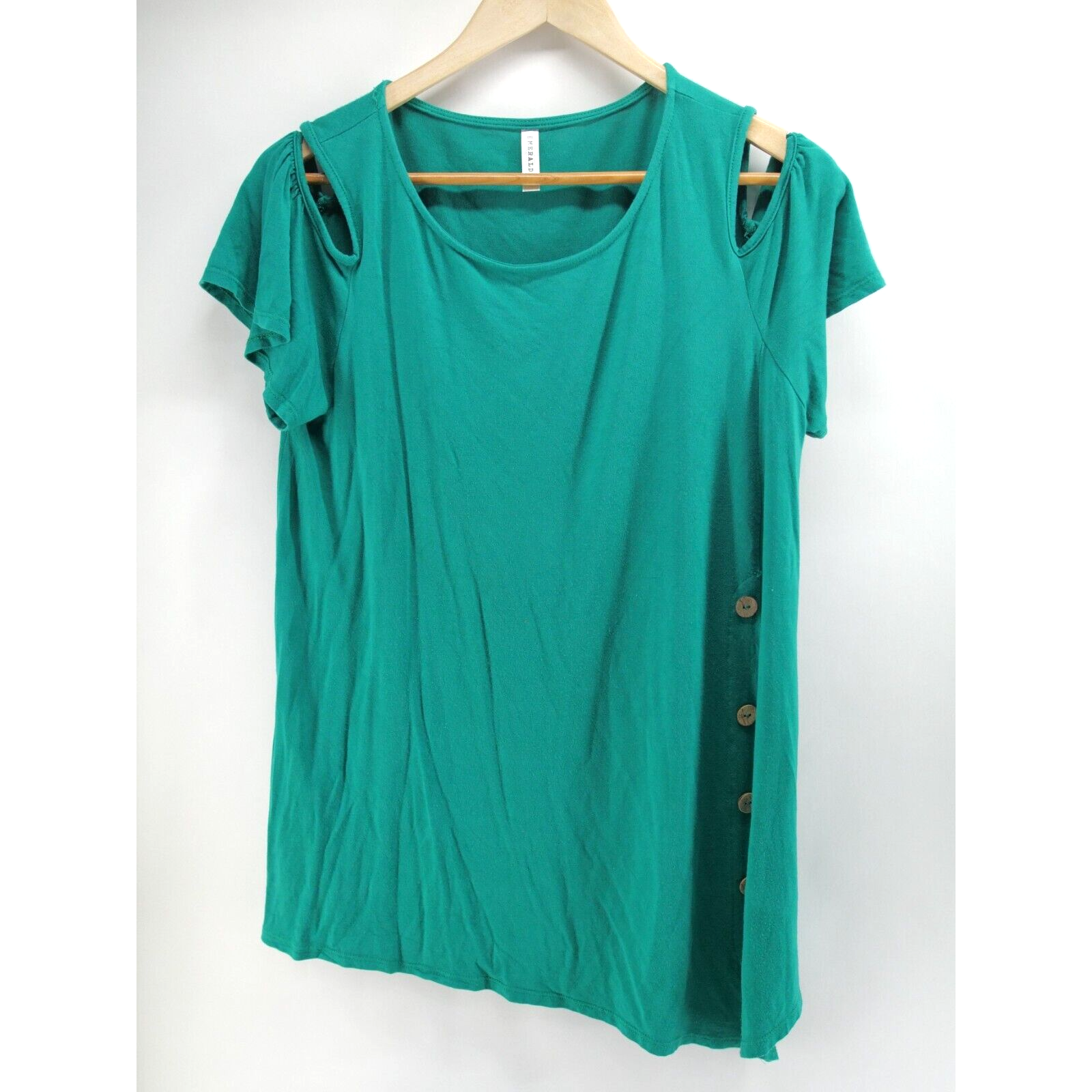 Emerald Women Cold Shoulder Top Large Green Rayon